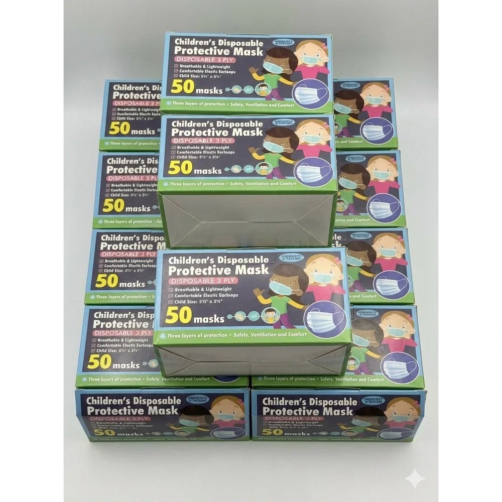 13 Box Lot Kids Disposable Face‎ Mask 50 Ct 3 Ply Child Blue Non Medical